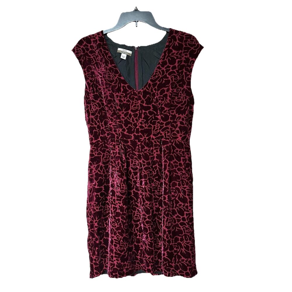 Muse Boston Proper Velvet Burnout Dress 12 Midi Sleeveless Floral Burgundy Goth